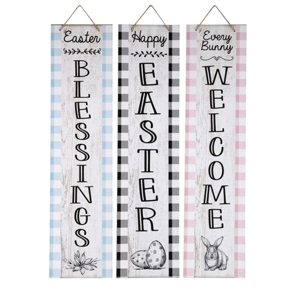 2/$20 NWT Beautiful Black & White Gingham Vertical Happy Easter Decoration Sign - Picture 12 of 12